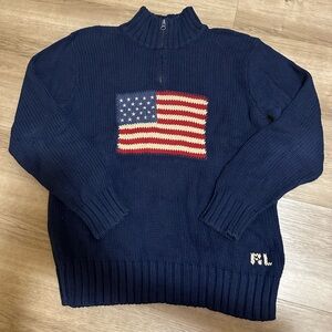 Ralph Lauren half-zip navy blue american flag sweater